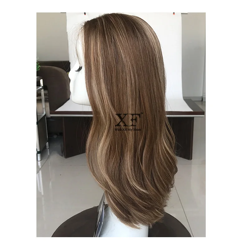 
Ash Blonde Balayage Highlights Color 100% European Human Hair Transparent Swiss Lace Top Kosher Wigs With Bleached Knots 