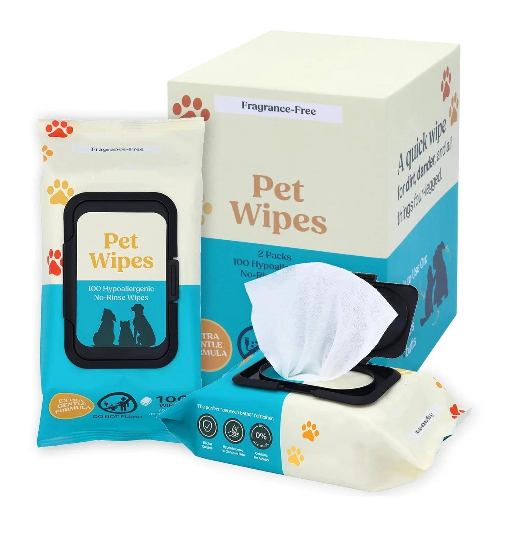 Wholesale 100 Count No Rinse Pet Bath Wipes Gentle Cleansing Hypoallergenic Pet Wipes