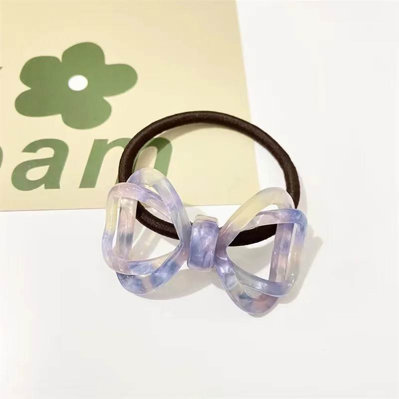 New elegant acetate bow design girls elastic rubber hair ties for thick hair girls Simple fashion elastic band Women Hair rope