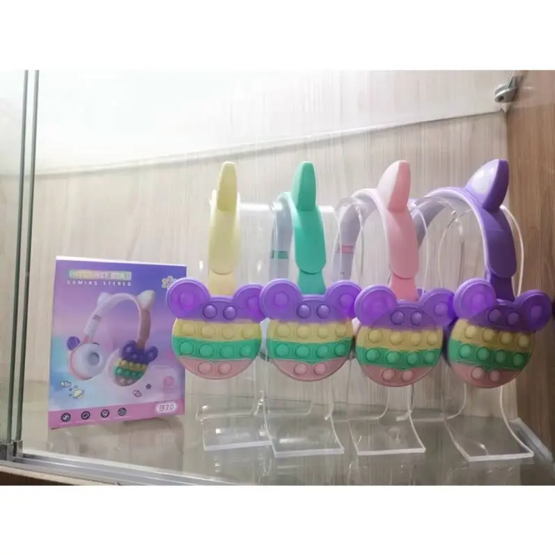 Latest B30 Stress Relief Fidget Toy Wireless Earbuds Push It Bubble Cute Cat Ear Wireless Earphone LED Car Ear Headphones