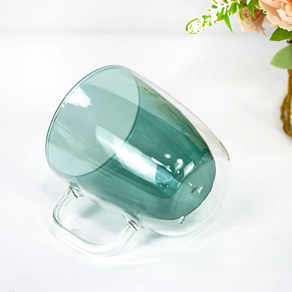 Double layer colored green high lead-free glass color glass creative coffee thermos mug Nordic fashion heat insulation mug