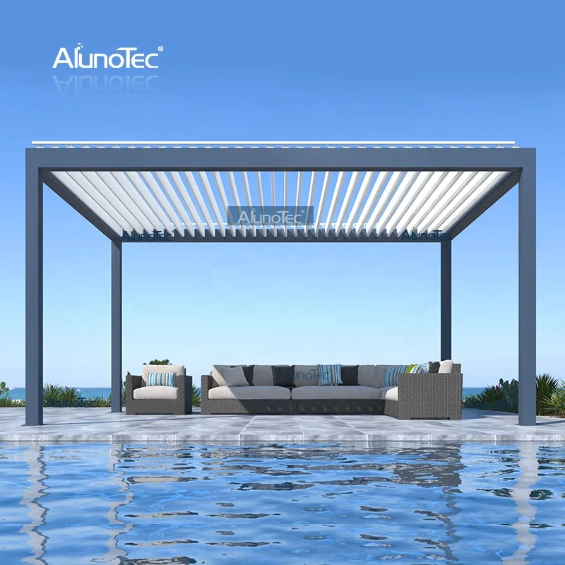AlunoTec Aluminum Waterproof Louver Gazebo Outdoor Bioclimatic Awning Louvre System Roof Pergola
