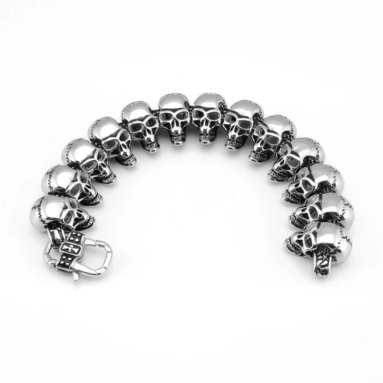 Chunky Skull Head Bracelet for Men Stainless Steel Link Chain Biker Skull Bracelet Jewelry
