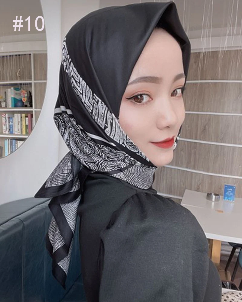 Новейшая Мода Tudung Bawal атласные квадратные хиджабы полосатые шарфы с принтом для Женщин Осенние мусульманские шали