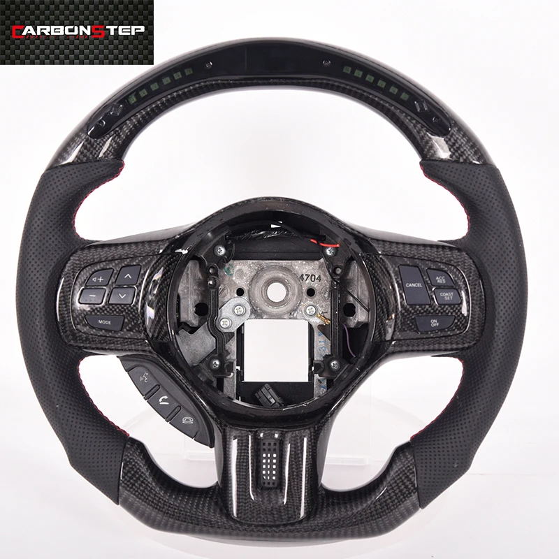 Wholesale Custom  glossy Carbon Fiber real leather LED racing display Car Steering Wheel for Mitsubishi EVO