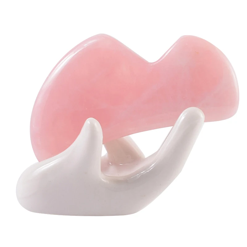 B-shape natural rose quartz gua sha unique jade crystal stone facial lifting tool guasha stone facial massage