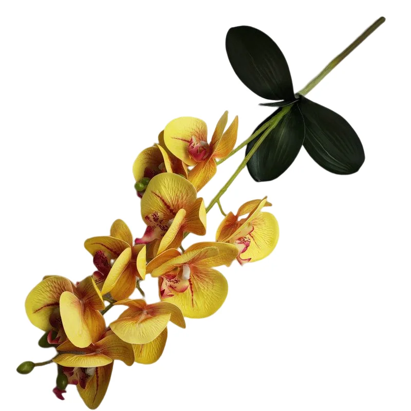 Decorative Floral 3D Printing 9 Heads Artificial Flower Phalaenopsis Orchids Stem With Leaves