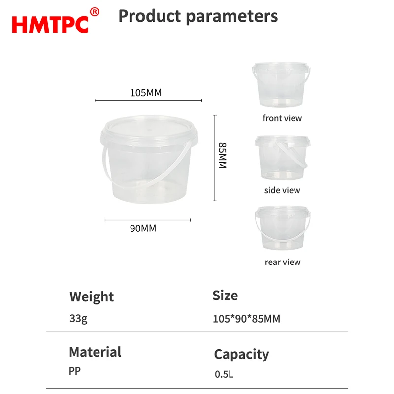 Food Grade Material Mini Transparent Plastic Bucket Oatmeal Beer Cup Popcorn Container Lobster Storage With Lid Wholesale 0.5L