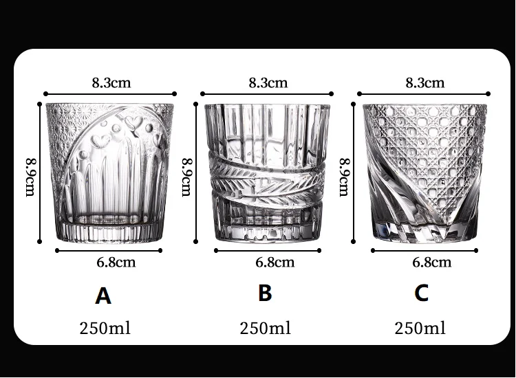 Diamond Custom Wine Glasses Lead Fee Crystal Engraved Whisky Glass Cup Embossed Whiskey Glass Tumbler Hot Sale Stocked 250ml
