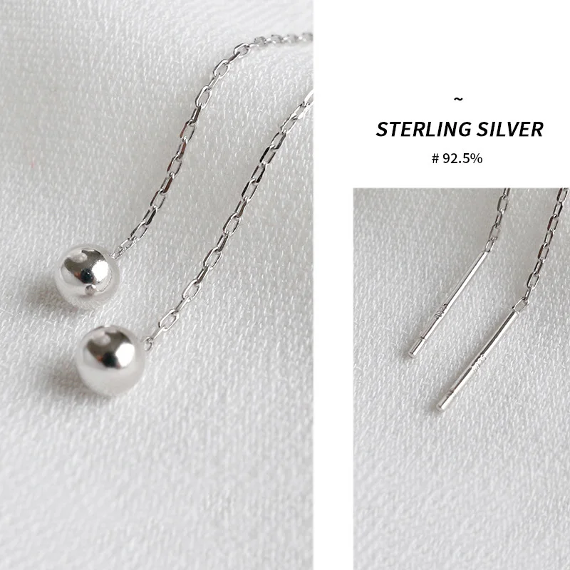 S925 silver fashion women wire long earrings simple women chain wire bead drop  long earrings