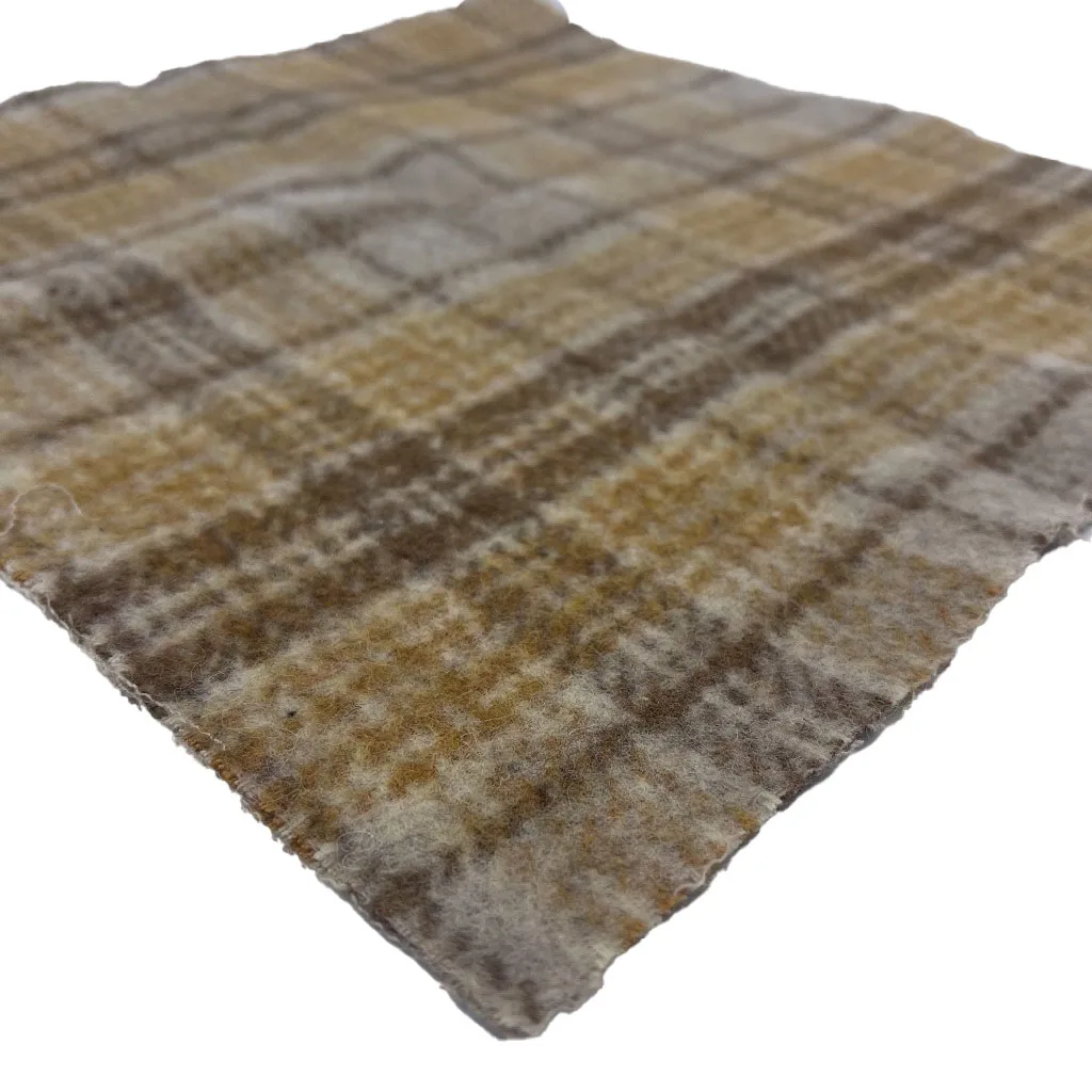 Wholesale Double Face Plush Brush Yellow Brown Wool/Polyester Plaid Woven Fabrics For Clothing ZZH24017