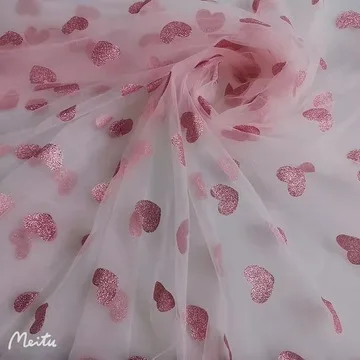 HG0314 2021 Girls Skirt Shiny Nylon 3.5CM Big Love Print Glitter glitter tulle fabric