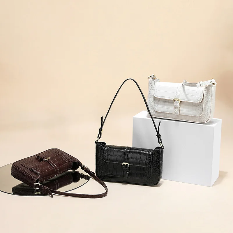 Hot Sale High Quality Crocodile Leather Texture One Shoulder Messenger Underarm Bags Wholesale