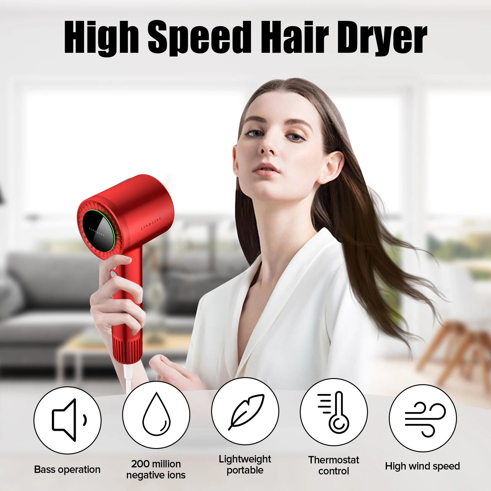 LDY Lyson Portable Household Ionic Hair Dryer 110000rpm/1500w Salon High Speed Hair Dryer with 110v and 220v Electric Plastic