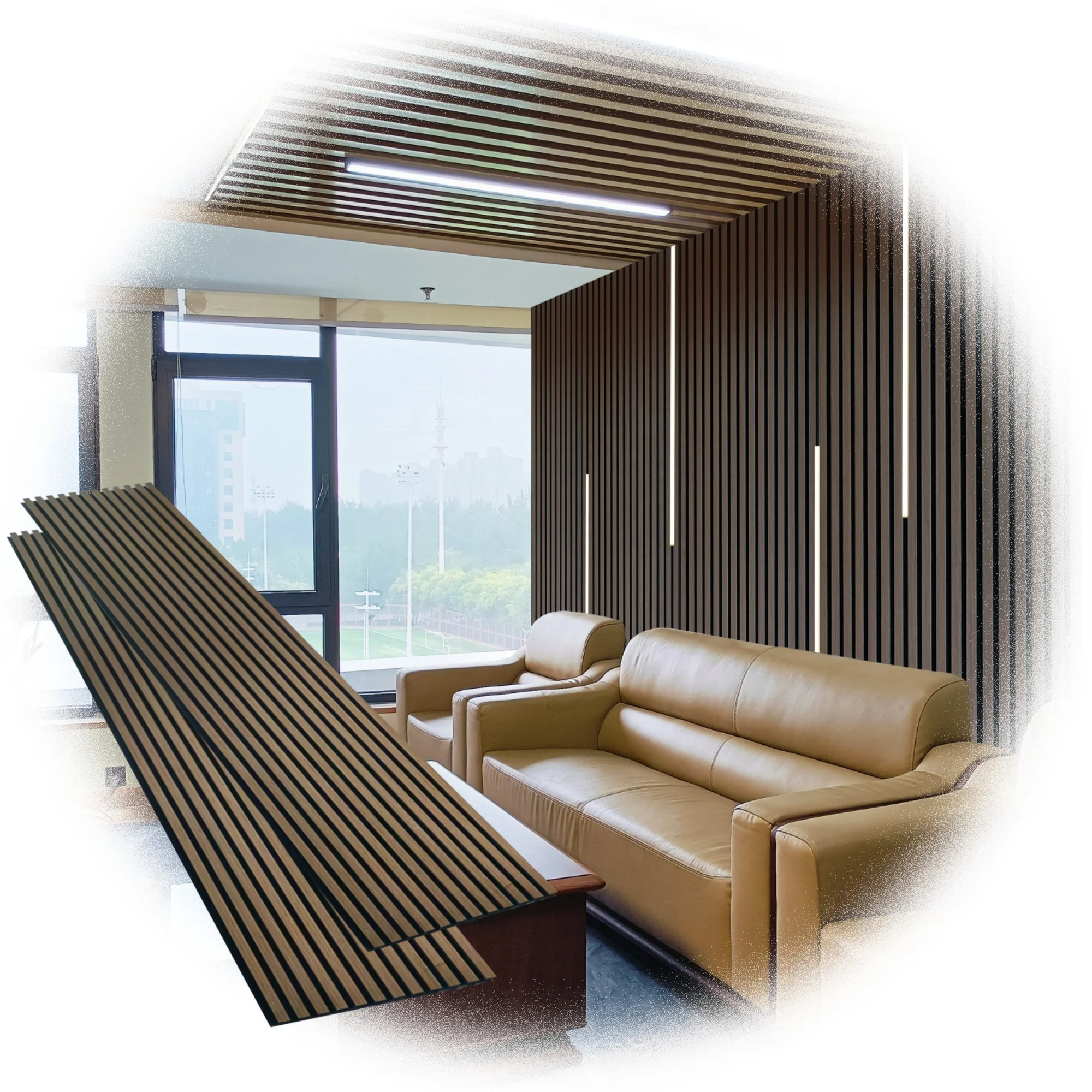 Decore Interior Flexible 3D Sound Proof Slatted Wooden Wall Panels Acoustic Panels