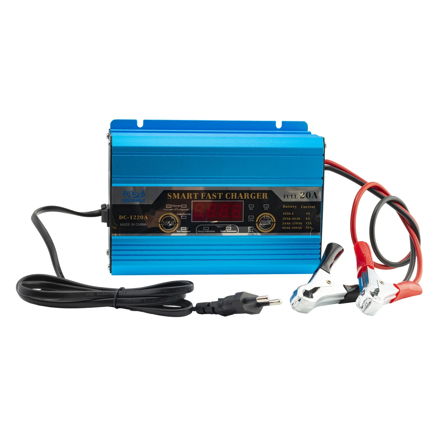 Sunchonglic intelligent 12v 20a 200ah 12 volt 20 amp car battery charger lead acid battery charger