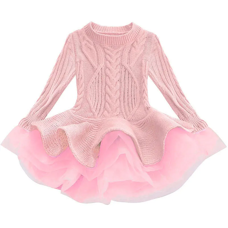 Kids New Year Clothing Christmas Party Long Sleeve Fall  Children  Girls Knitted Dress