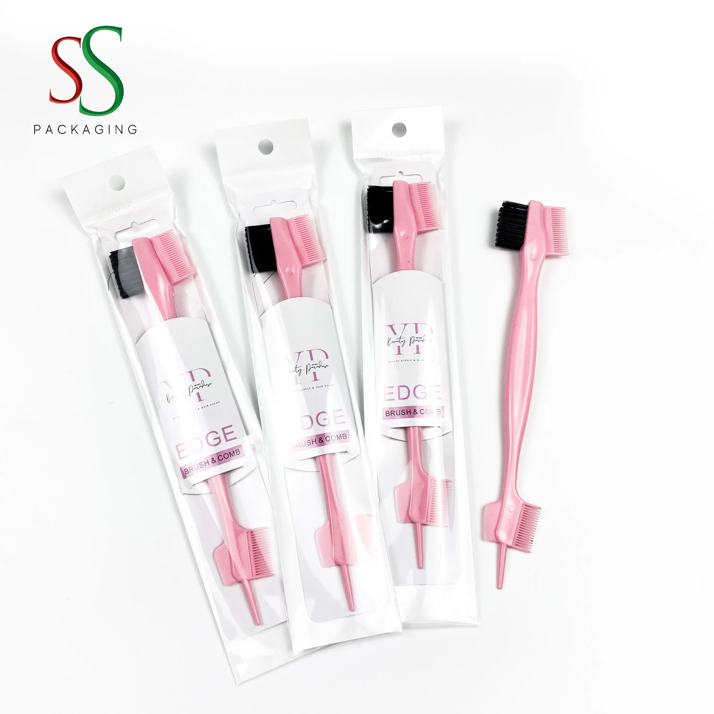 SS Hair Packaging Colorful Edge Control Brush Wholesale 3 in 1 Edge Brush