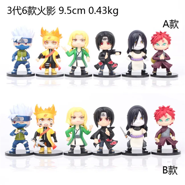  12 Styles 6Pcs/Set 9-12CM Q Version Gaara Hatake Kakashi Jiraiya Sakura Uchiha Itachi Hyuuga Hinata NARUTOES PVC Anime