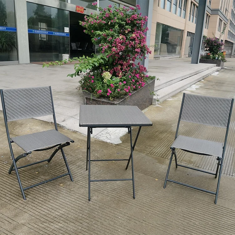 Outdoor Garden PE Rattan Machine Weave 3PC Bistro Folding Chair and Table Set