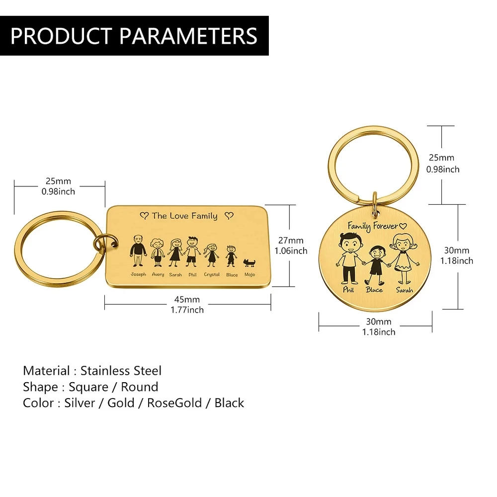 Family Love Keychain Customized Name Personalized Keyring Gift for Him Parents Children Present Bag Charm Families Member Gift