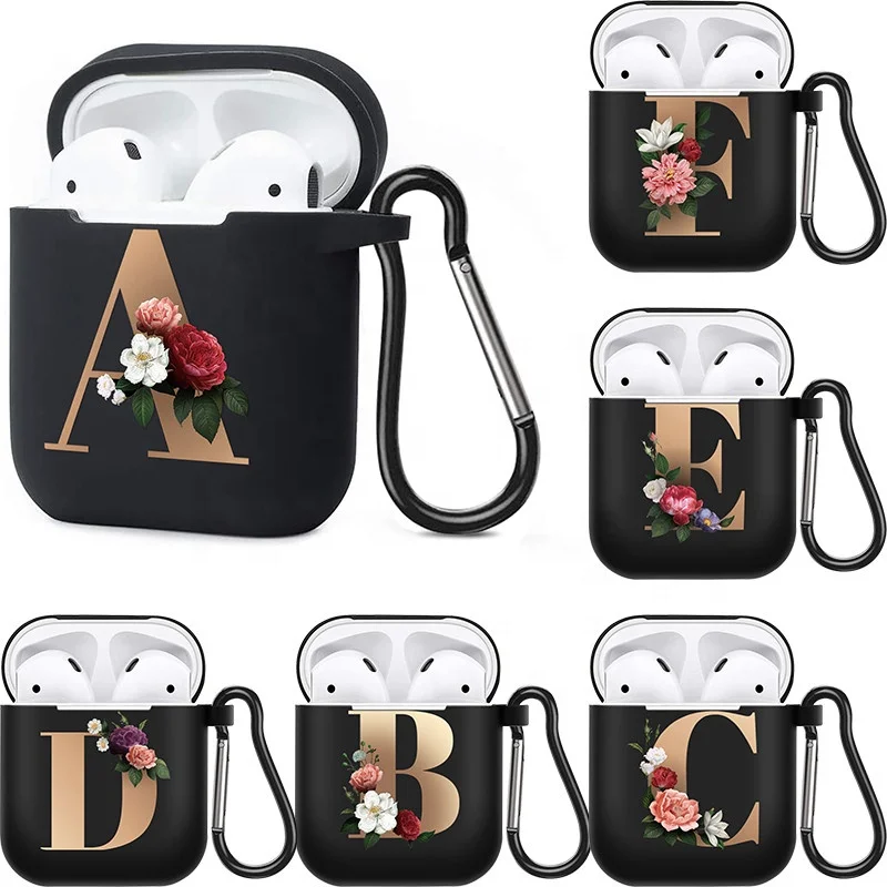 Hot selling Rose gold Initials Alphabet U Protector Cover Popular Earphone Case for Airpods 1 2 3 pro
