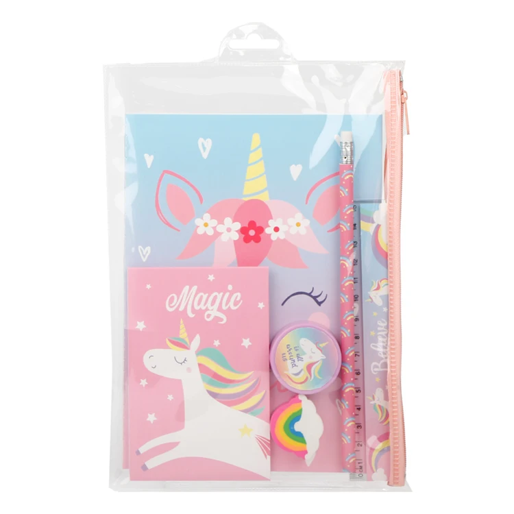 Back to School Personalized Gift Set Hot Sale Cute Unicorn Series School Supplies in PVC bag Stationery Set for kids