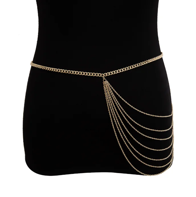 
XG1360 Simple style geometric u-shaped waist chain personality exaggerated multi-tassel chain waist chain 