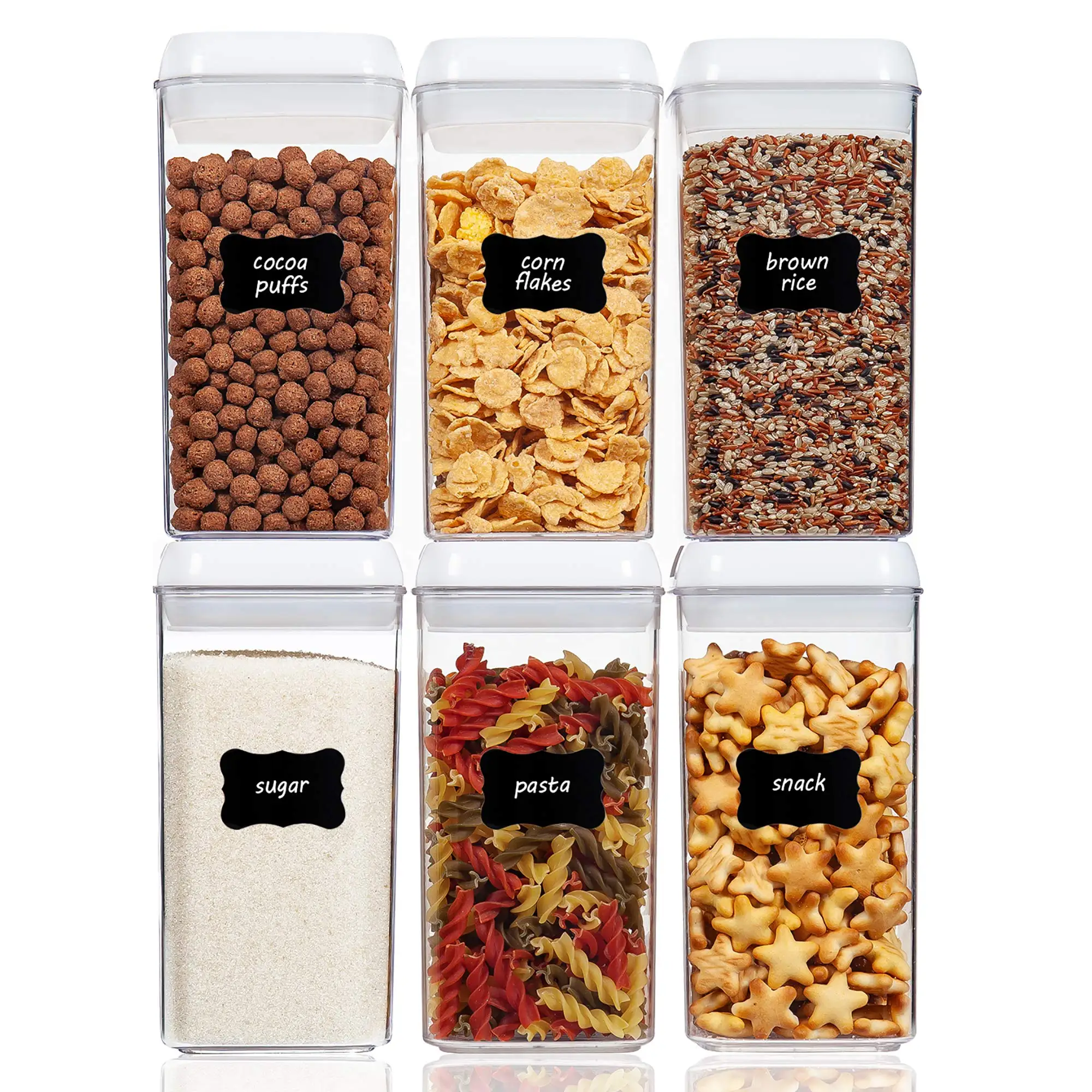 6pcs Airtight Transparent Plastic Grain Food Storage Containers Rectangle Kitchen Organizers Pet Cereal Containers Storage