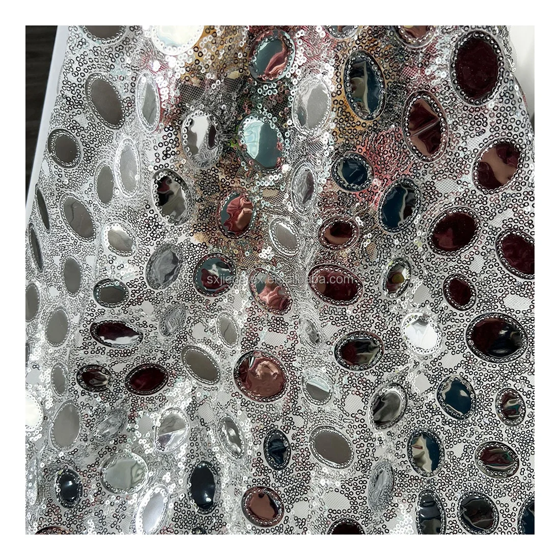 New design fancy sliver large sequin fabric with embroidery mesh net fabrics for clothing formal dress