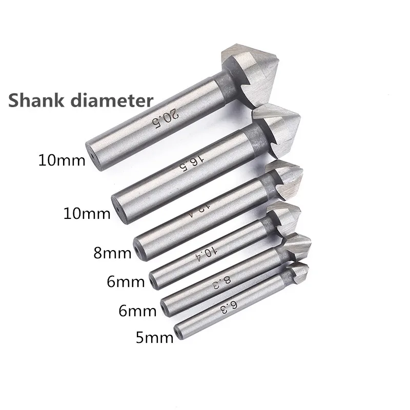 6PCS 3 Flute Countersink Drill Bit Set 90 Degree Counter Sink Chamfering  Cutter