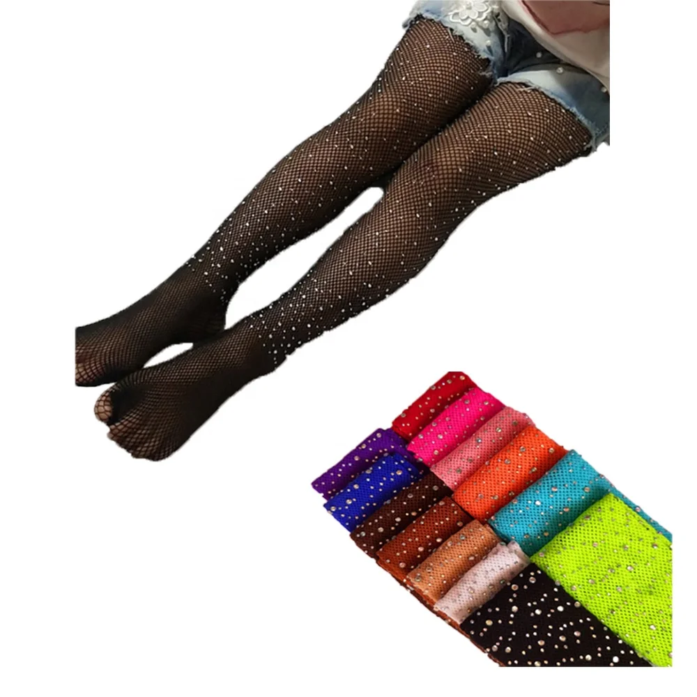 
Free shipping Fashion Popular Kids Nylon Girls Fitting Mesh Glitter Leggings With Rhinestone 