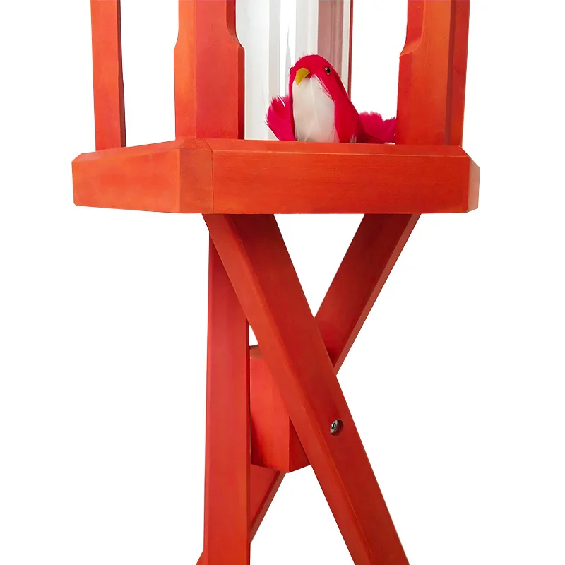 Rainproof Garden Outdoor Decorative Column Type Wooden Floor Type Feeder Bird Feeder for Outside with Pole