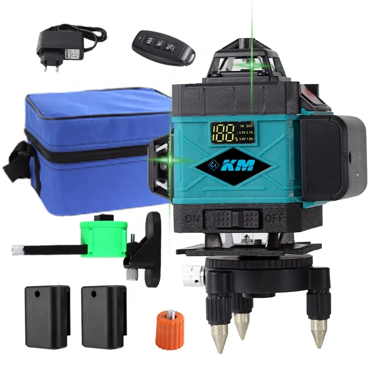 KM Cheap Price 4D 16 Lines Mini Laser Level 360 Self-leveling Cross Vertical Horizontal Laser Green Beam with Remote Control