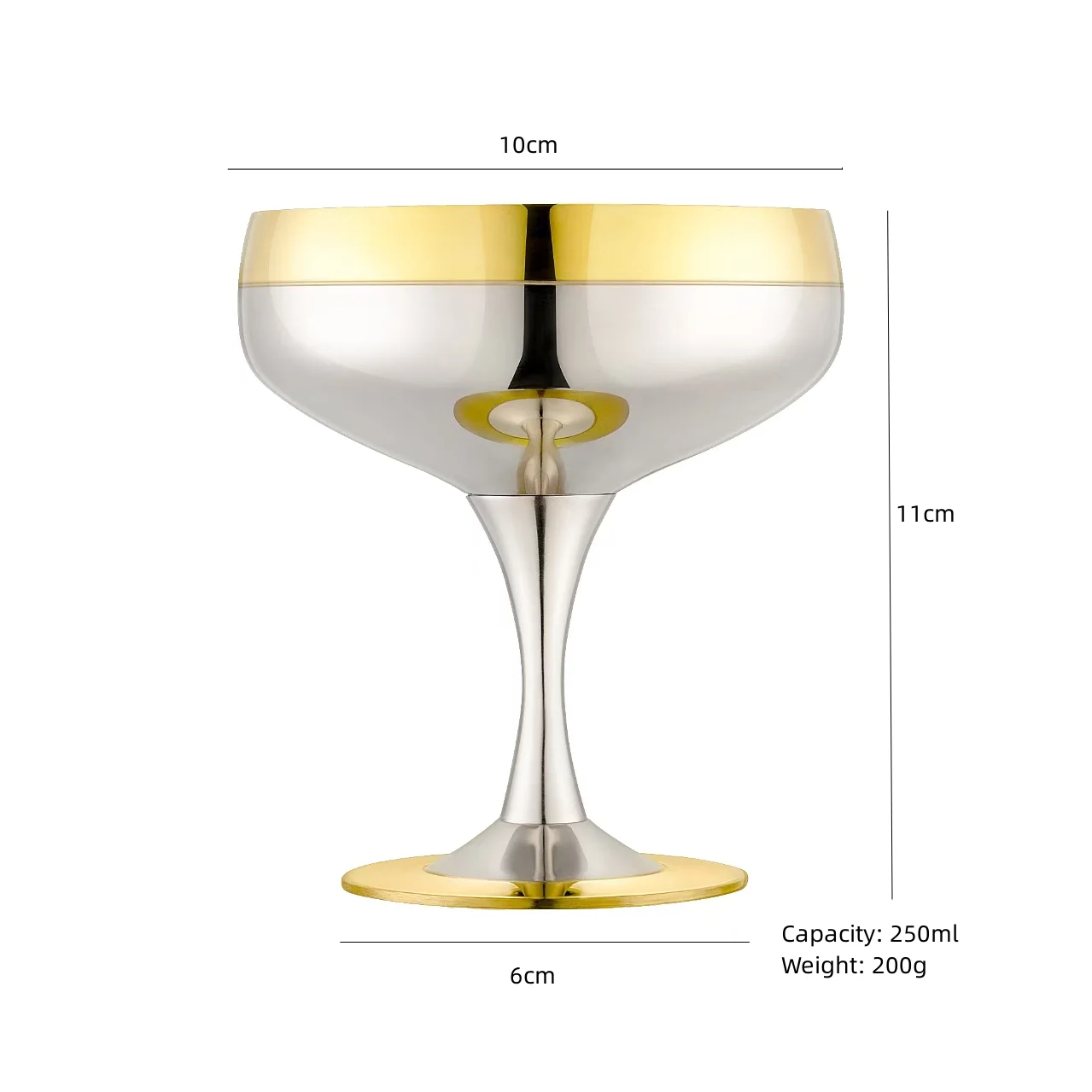 New 304 stainless steel russian glass (wine glass) 8oz Gold Rim Cocktail  Red Wine  Martini Glass Removable for Home Bar