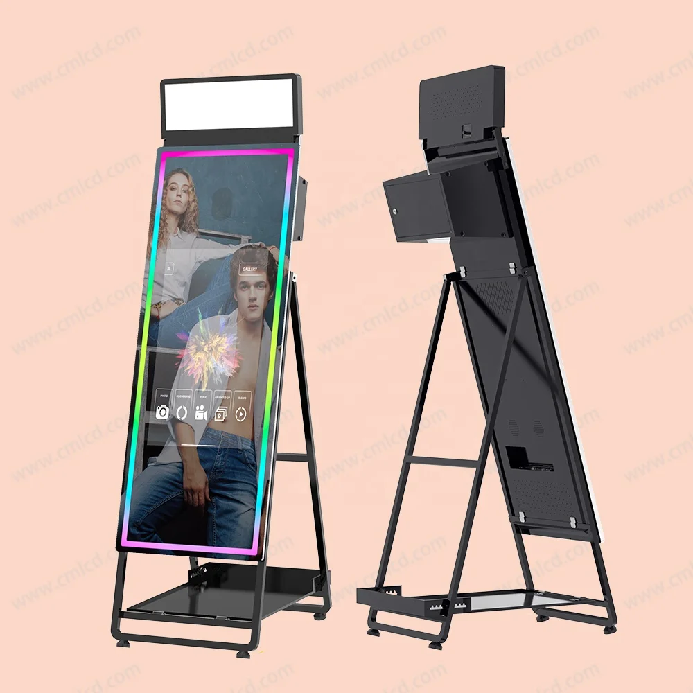 2024 iPad Photo Booth Stand 32 Inch LCD Touch Screen Monitor Selfie Kiosk Camera Mini Pc Printer Adapted