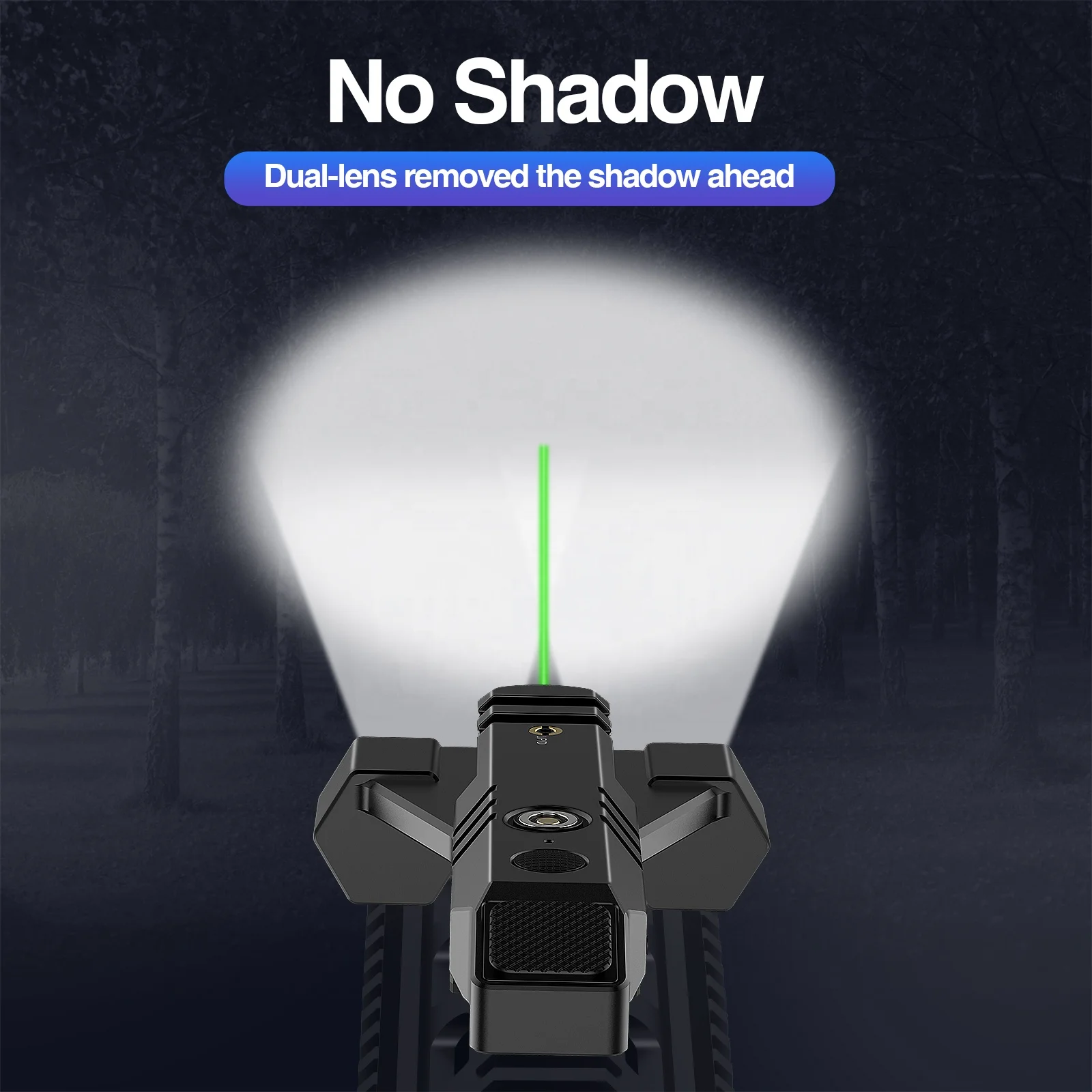 2024 New Dual Lens 1450 Lumen Tactical Flashlight with Green Laser Beam Combo, Low Profile Design Rechargeable