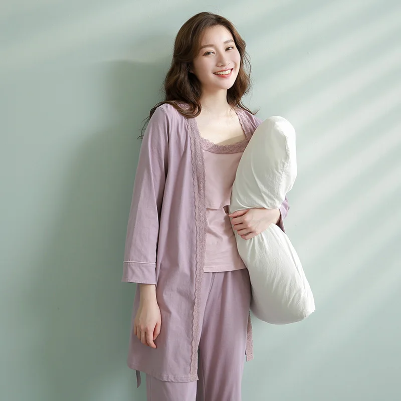 Женская одежда для беременных хлопковая одежда для грудного вскармливания 3 шт. пижамный комплект для кормления больницы