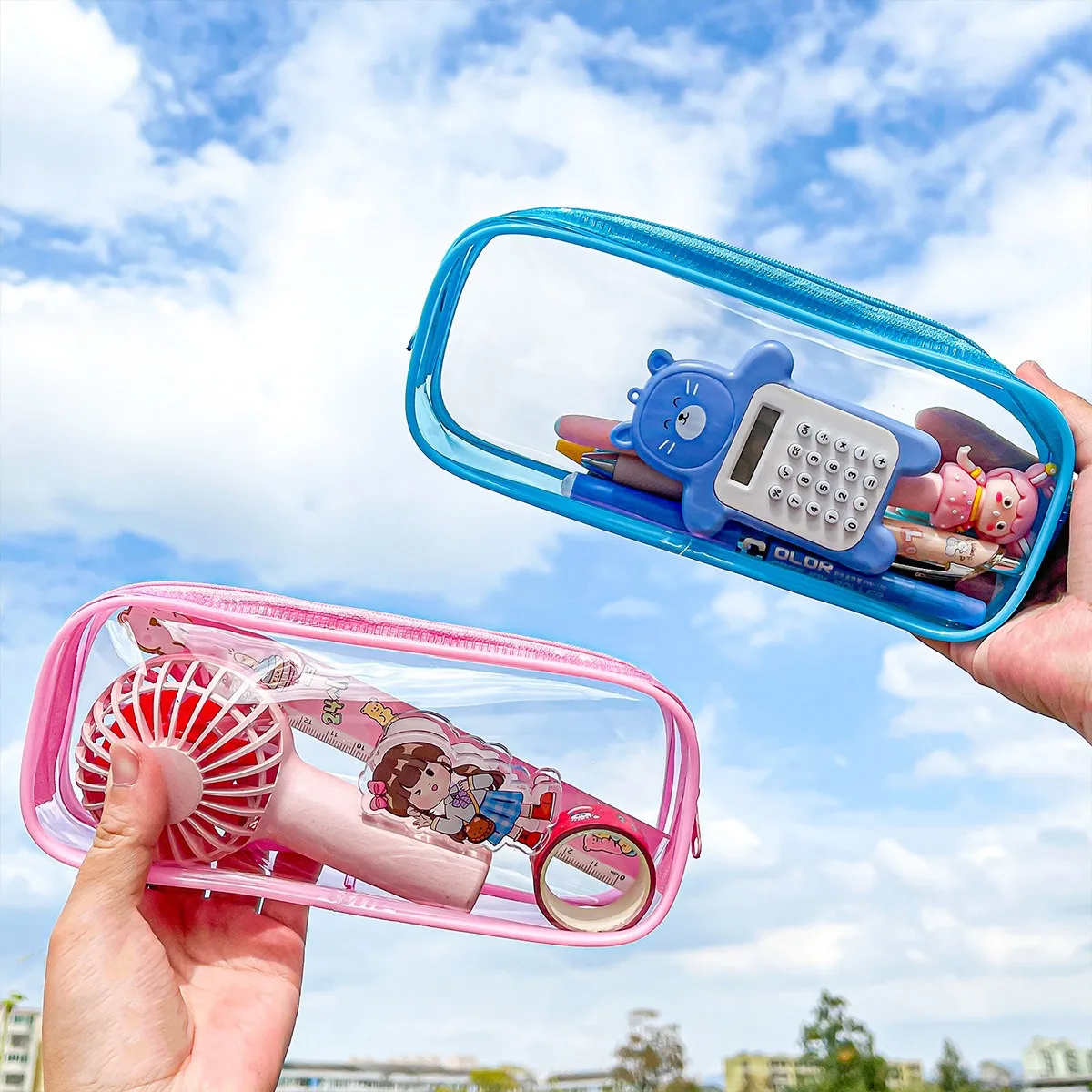 large capacity stationary pouch soft manufacturer school girl canvas cartoon transparent stationery box pencil case