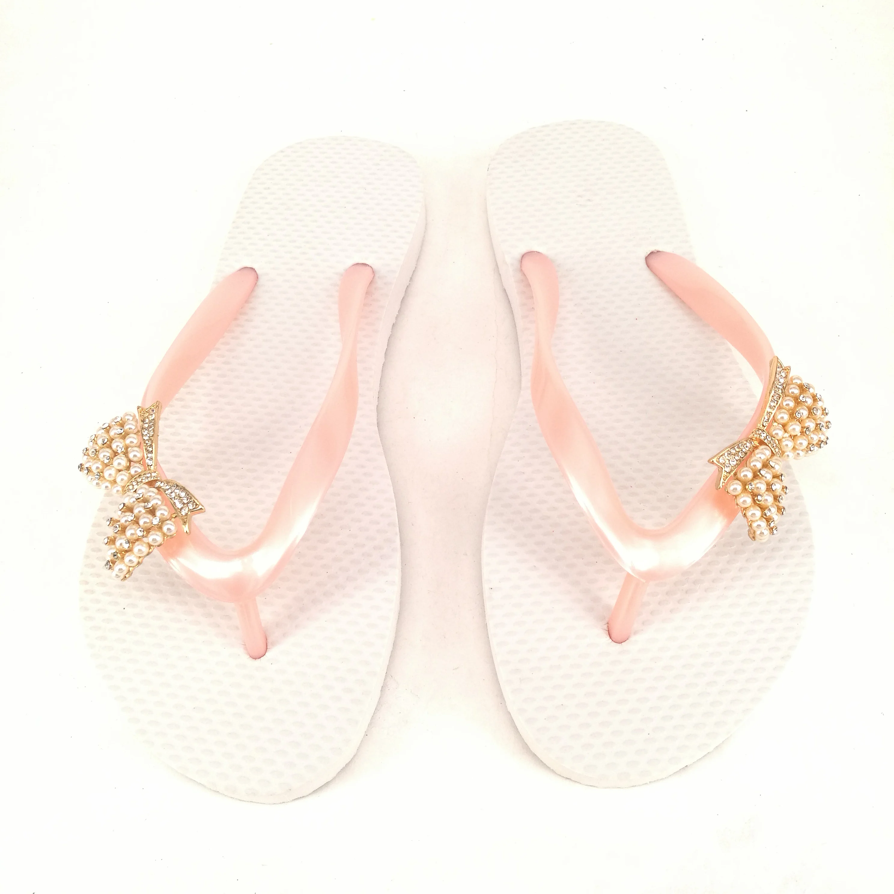 DIY Accessories PINK Flip-Flops for glir students pearl bowknot decoration white sole