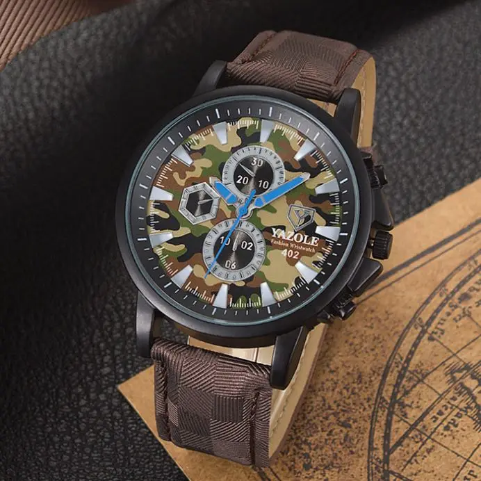 yazole 402 own brand colors unisex quartz watch weird PU leather band 3 dials decorations Simple student relogio musculino