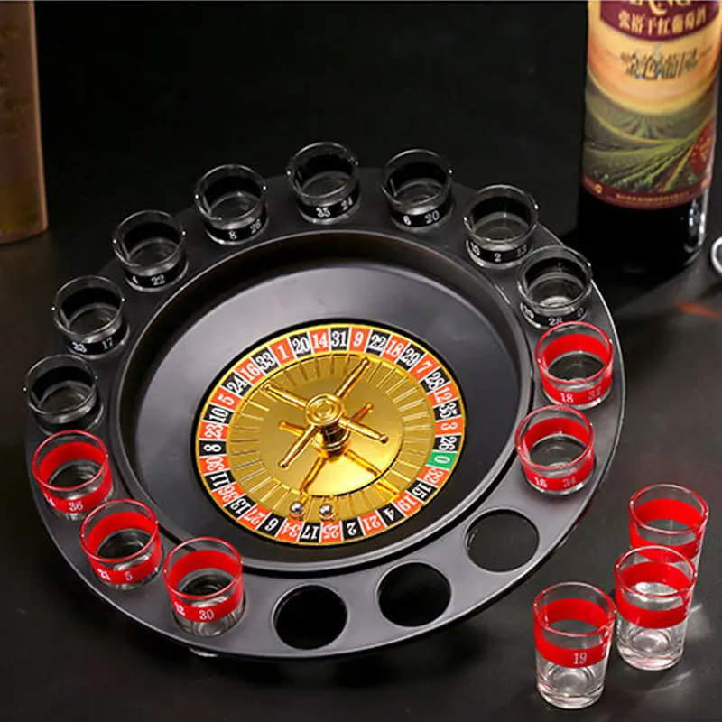 YIZHI Drinking Games Set Adult Party With Glass Shots Adult Buzzed Game Drinker 16 Shot Russian Roulette Spinning Game Set