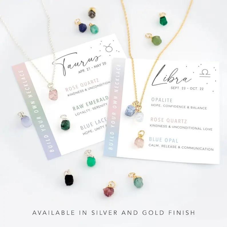 Zooying Zodiac Natural Stone Necklace Aries Zodiac Birthstone Necklace DIY Raw Rough Stone Necklace