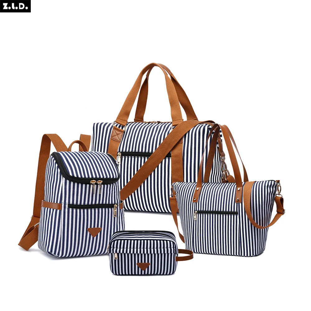 ZUOLUNDUO New designer fashion custom logo blue white stripes outdoor luxury duffle luggage bag large capacity travel bag set