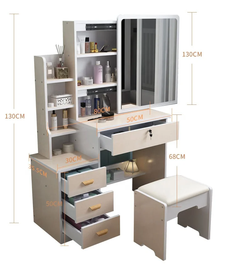 2021 luxury Mirrored Dressing Table Set bedroom dresser and drawer