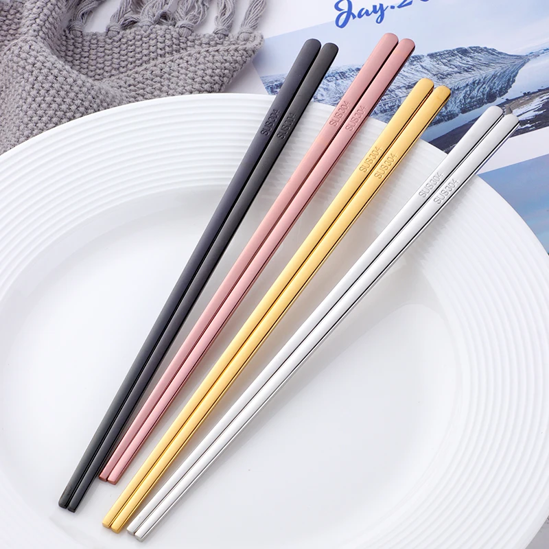 Korean Style Multicolored Stainless Steel Chopsticks Metal Chinese Chops Chinese Restaurant