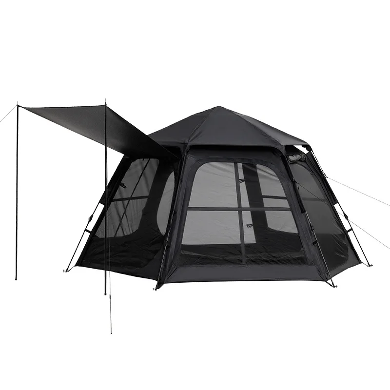 Black Dog Camping Tent Outdoor Camping Canopy 2-in-1 Thickened Rainproof Automatic Hexagonal Tent