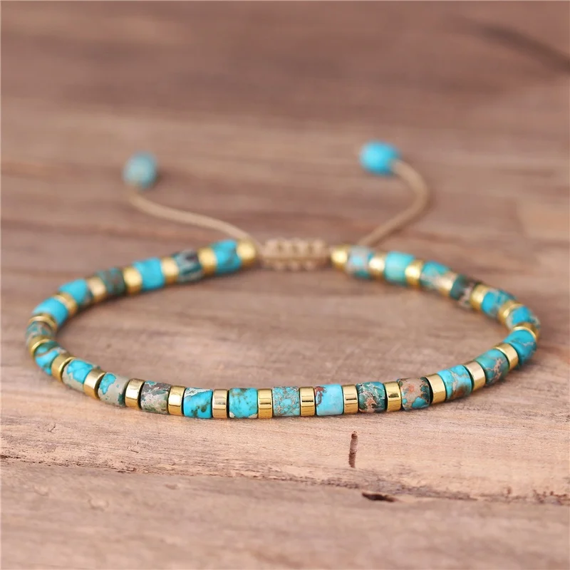 19 colors Minimalist 4x4mm Beaded Bracelet for Women Adjustable Healing 7 Chakra Rainbow Sea Sediment Jasper Jewelry Wholesale