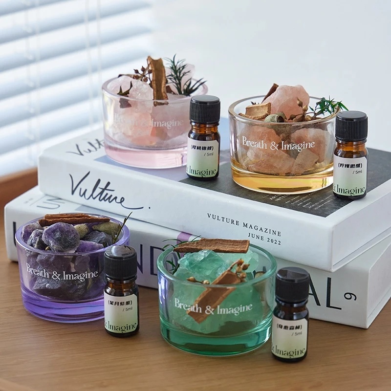 Wholesale Custom Home Decor Natural Fragrance Stone Diffuser Scent Aromatherapy 4 Crystal Rocks With Essential Oil For Gift Set