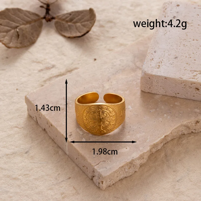 Chunky Dubai Gold Waterproof Wide Band Engraved Open Adjustable Ring 18K Gold Plated Punk Ring For Women Men